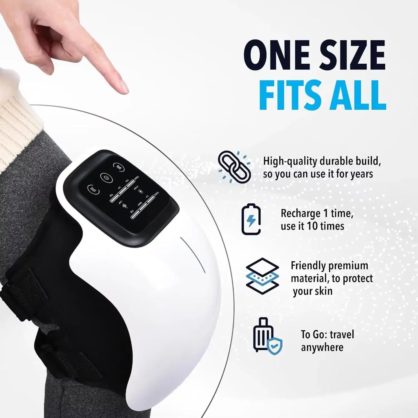 Cordless Knee Massager Red Light and Massage Therapy with LED Screen 3 Levels Infrared Heat and Vibration Gifts for Men Women