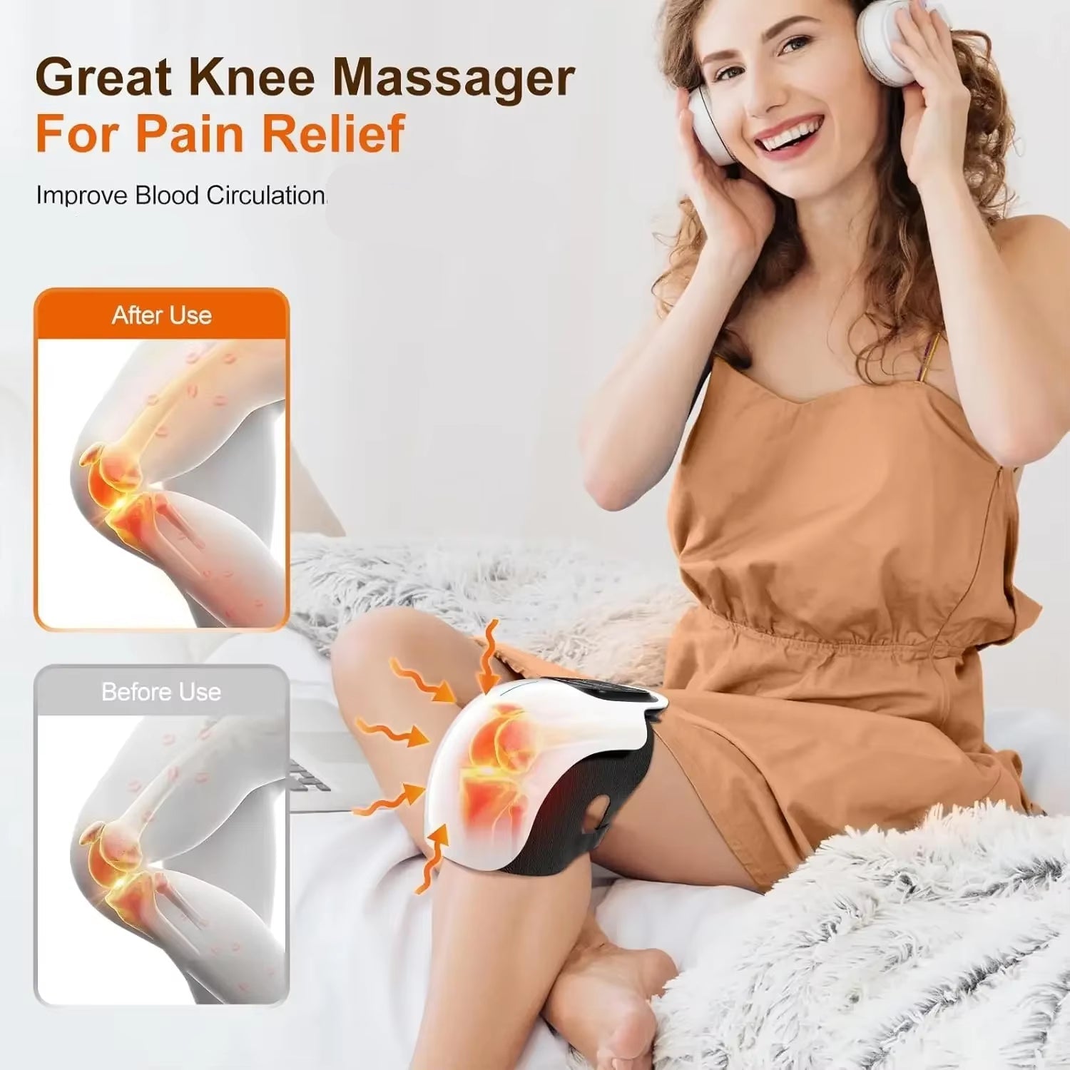 Cordless Knee Massager Red Light and Massage Therapy with LED Screen 3 Levels Infrared Heat and Vibration Gifts for Men Women
