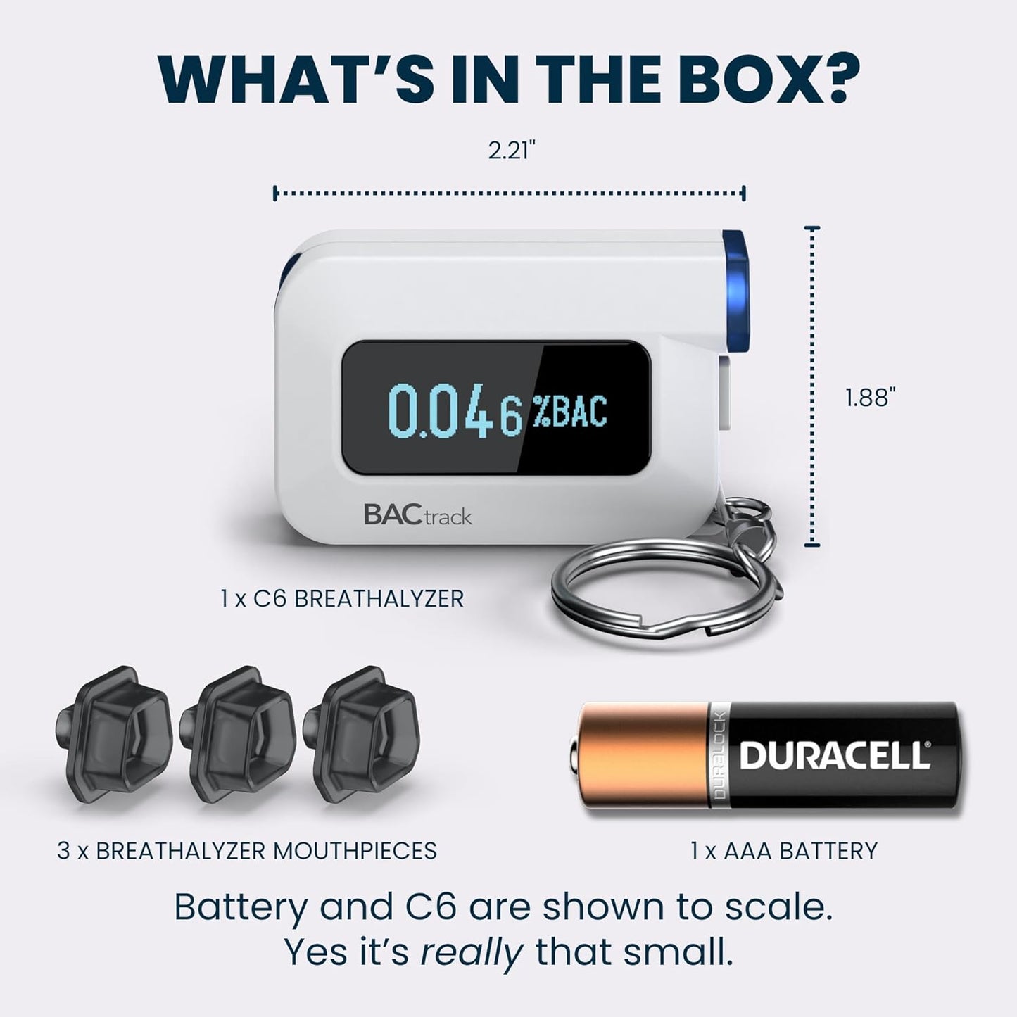 C6 Keychain Breathalyzer (2 Pack) | Professional-Grade Accuracy | Optional Smartphone Connectivity | Compatible W/Apple Iphone & Android Devices | Apple Healthkit Integration