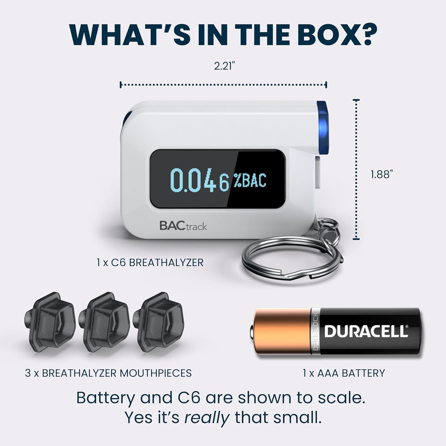 C6 Keychain Breathalyzer (2 Pack) | Professional-Grade Accuracy | Optional Smartphone Connectivity | Compatible W/Apple Iphone & Android Devices | Apple Healthkit Integration