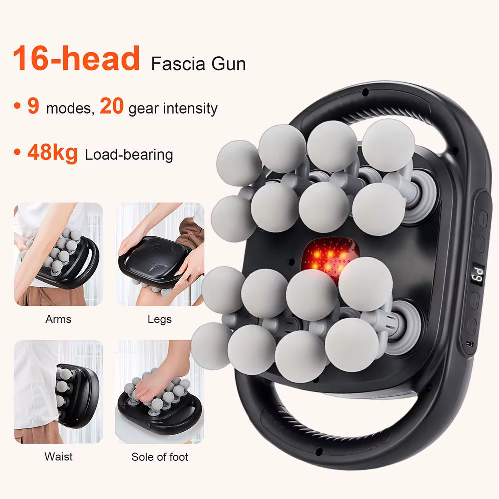 16-Head Fascia Gun High-Frequency Vibration Body Massage Gun Back and Waist Massager Neck Shoulder Massager Muscle Masajeador