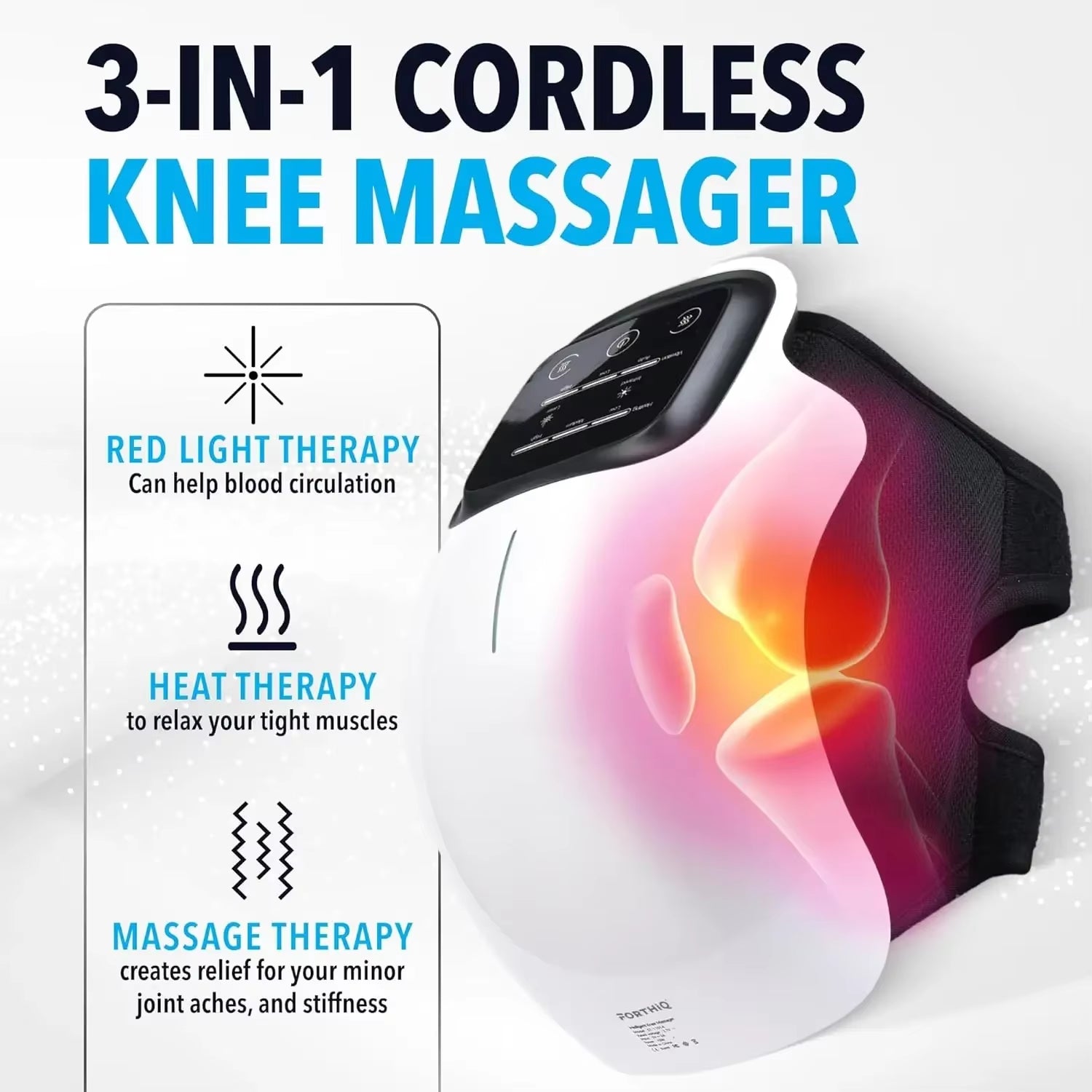 Cordless Knee Massager Red Light and Massage Therapy with LED Screen 3 Levels Infrared Heat and Vibration Gifts for Men Women