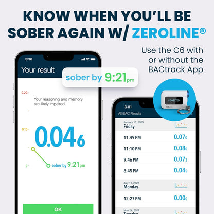 C6 Keychain Breathalyzer (2 Pack) | Professional-Grade Accuracy | Optional Smartphone Connectivity | Compatible W/Apple Iphone & Android Devices | Apple Healthkit Integration